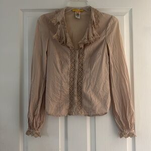 Catherine Malandrino Beige Lace Eyelet Trim Blouse Sz 2